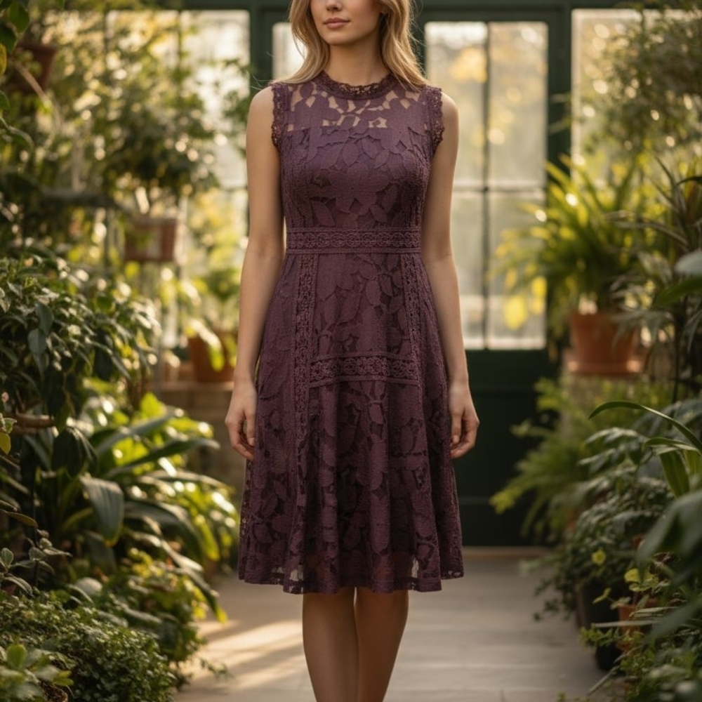 Altar'd State Lace Midi Dress in Deep Purple